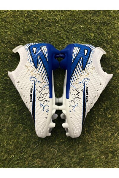 sinmm Αθλητικά παπούτσια ποδοσφαίρου για αγόρια με κάλτσες Crampon (Λευκό-Μπλε Χρώμα)--Filet-Garson..