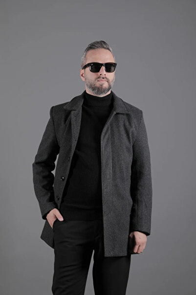 OHEPMODA Men's Cashmere Coat with Hidden Buttons