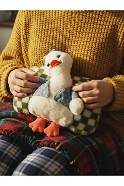 trawell Yeşil Peluş Kılıflı Ördek Emojili Sıcak Su Torbası 1 lt Cepli El Geçmeli Sıcak Su Torbası