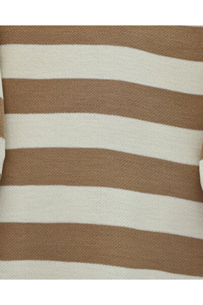 Modamorfo Half Turtleneck Buttoned Thick Striped Knitwear Set - Mink