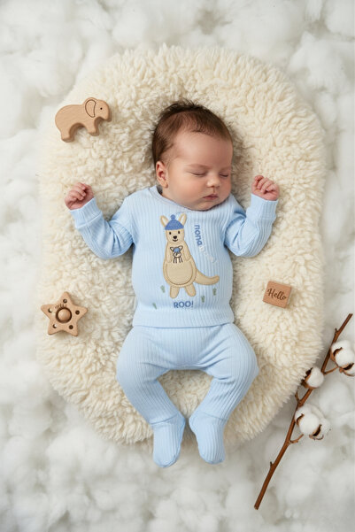 zubi baby & kids wear طقم أطفال أزرق اللون مطرز بنقشة الكنغر اللطيفة مصنوع من...