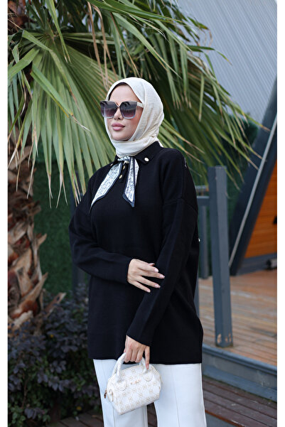 NEW DAĞ Polo Neck Knitwear Tunic with Scarf