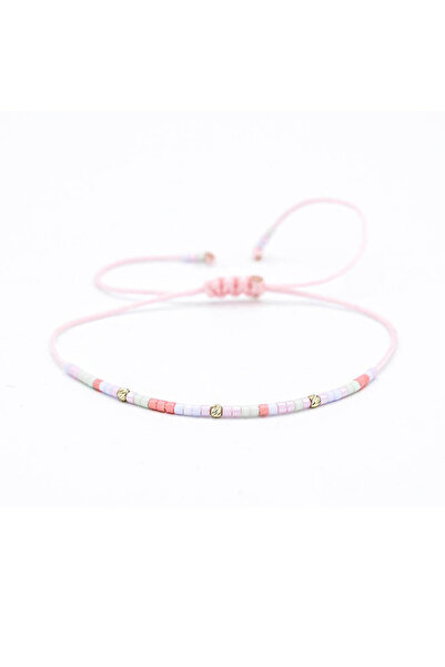 AR Jewels & Diamonds 14K Gold Adjustable Pink Cord Bracelet AR3859 with 2mm Gold Beads and 2mm Miyuki Beads