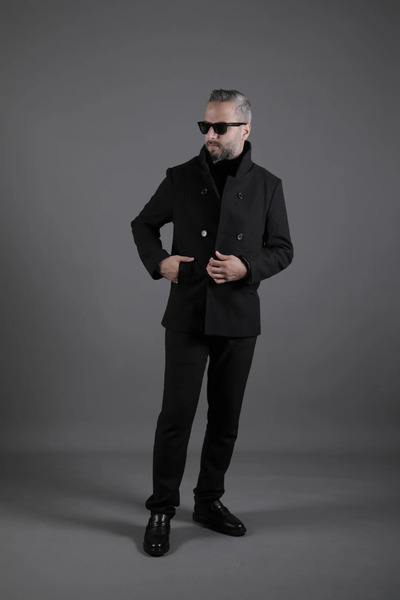 OHEPMODA Men's Cashmere Coat with Collar and Sleeve Detailing