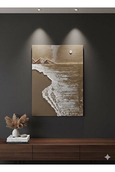 RocArt Home El Yapımı Kabartmalı Doku Sanatı "Sahil Dalgaları" Tuval Tablo