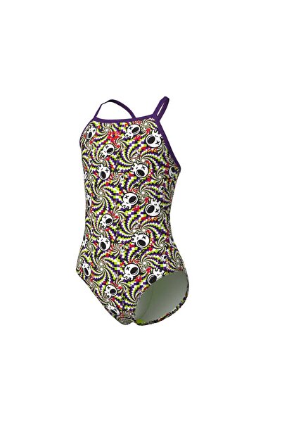 ARENA Girl's Fun Skulls Swimsuit Lightdrop Back L Multi Black-Plum