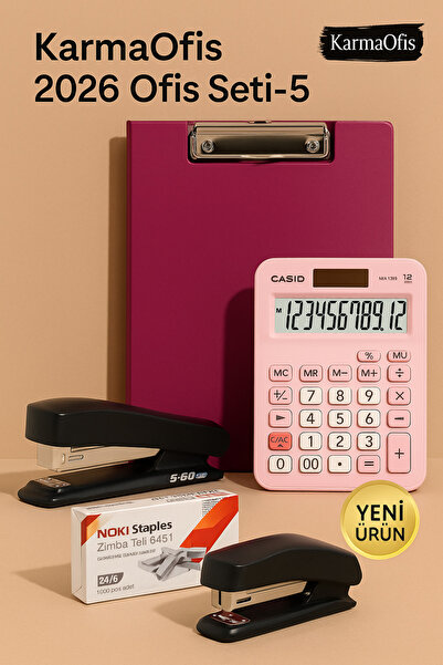 KarmaOfis 2026 Ofis Set-5 – Bordo Sekreterlik Dosyası, Hesap Makinesi ve Zımb...