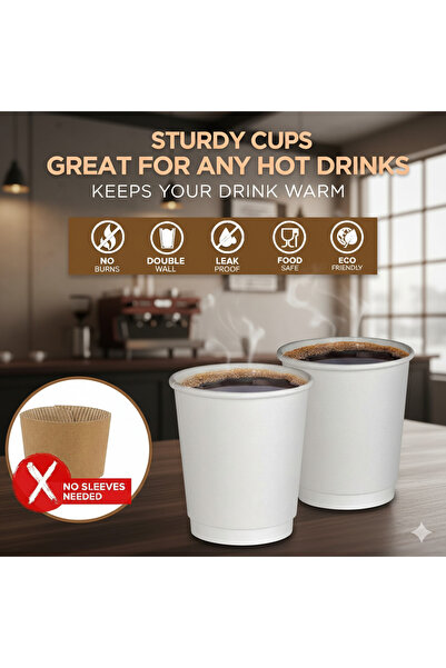 RELAXY Double Wall Paper Cups 25-Piece Set, 8 oz Capacity, White