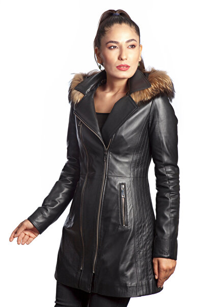 duarte deri Hakiki Deri Siyah Kadın Mont Melissa