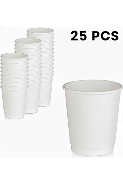 RELAXY Double Wall Paper Cups 25-Piece Set, 8 oz Capacity, White