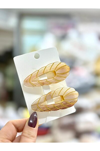 Madam Nora Model Acrylic Stylish Patterned Side Hair Clip | Set of 2 | Casual and Modern Hair Accessory