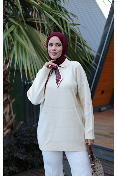 NEW DAĞ Polo Neck Knitwear Tunic with Scarf