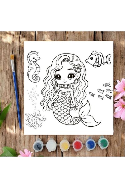 CHVE DESIGN 20x20 Tuval Boyama Seti Çocuklar İçin Etkinlik Deniz Kızı ve Balı...