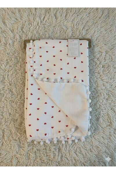 Tiril Tiril Muslin Baby Blanket Special Pompom Embroidered 100% Cotton 80X90
