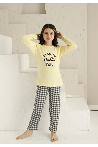 TOSKI Girls' Pajamas, Long Sleeve and Long Pants, Children's Day, Yellow