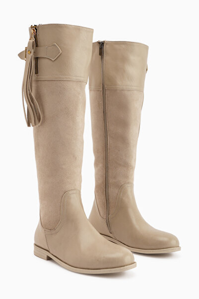 Limoya Galia Beige Suede Buckle Women's Boots