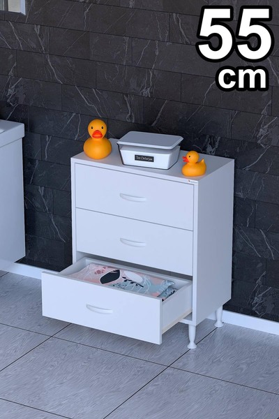 Modilayn SÖKE, 3 Çekmeceli, Ayaklı, Çok Amaçlı Banyo Dolabı (14 farklı Genişl...