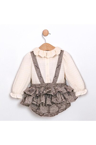 Magu Baby Girl Cotton Lace Collar Long Sleeve Floral Print Romper with Shorts Set – Vintage Style