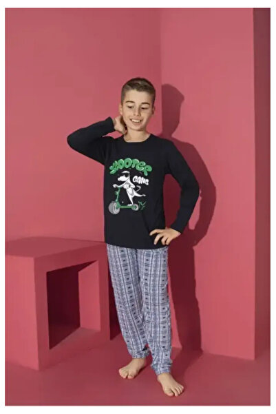 TOSKI Pijama Băieți,Mânecă Lungă si Pantaloni Lungi,Scooter,Bleumarin