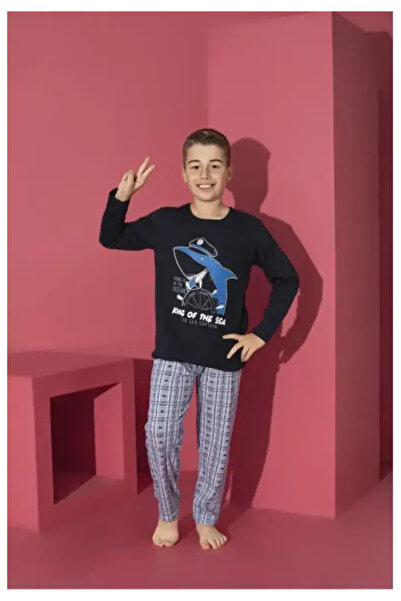 TOSKI Pijama Băieți,Mânecă Lungă si Pantaloni Lungi,King Of The Sea,Bleumarin