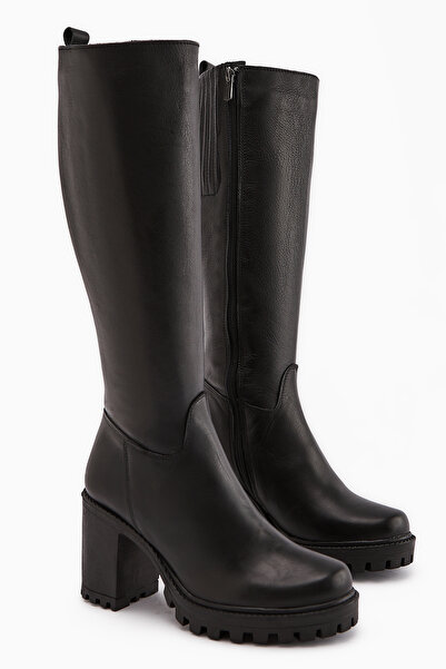 Limoya Ella Genuine Leather Black Platform Heeled Women's Boots