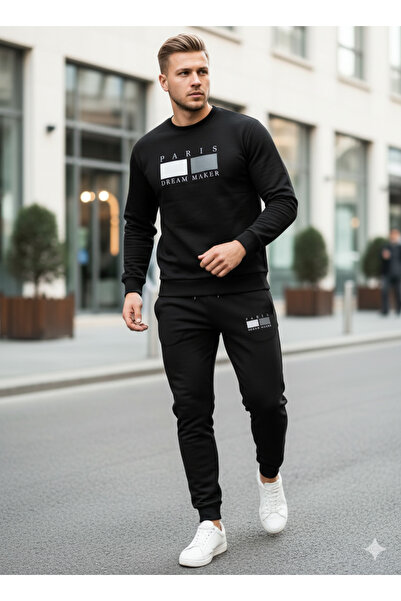 NİCE Three Thread Compact Crew Neck Inside Cotton Paris Dream Maker B Printed Premium O Oversized Tracksuit Set