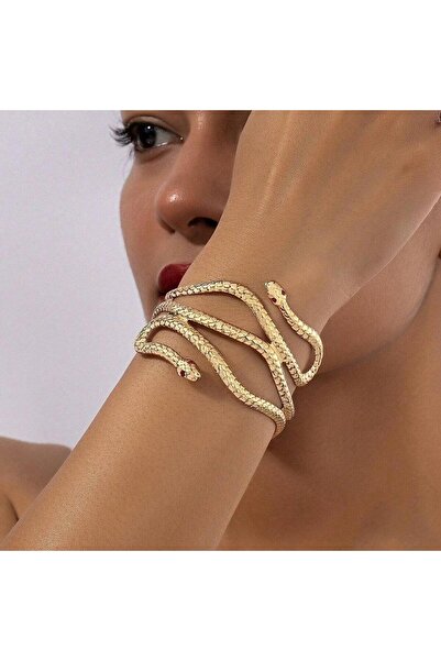 Pursehuit Golden colored bracelet, adjustable, snake shape, with red stones, Penille C9