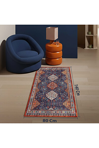 Home Soul Lightweight Qashqai-style heritage rug | Dense symbolic pattern in dark blue and rust