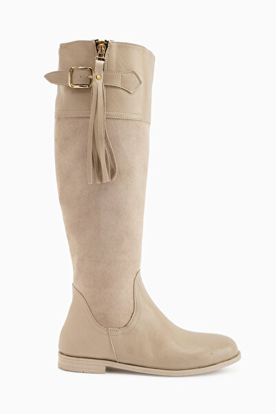 Limoya Galia Beige Suede Buckle Women's Boots