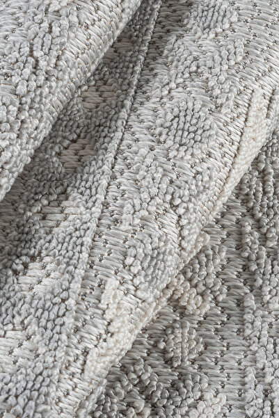 Kupon Halı Gri Krem Yumuşak Dokulu Halı Bukle Salon Koridor Dokuma Makine Halısı Antialerjik