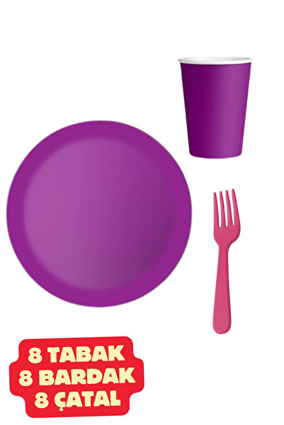 Baloncu Dede Karton Mor 8 Adet Renkli Tabak Bardak Set Doğum Günü Süsleme Par...