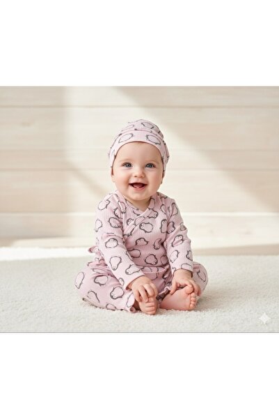 Baby Maa Penguin Patterned Printed 100% Cotton Newborn Top-Down Set and Hat (Set of 3) (0-3 Months)
