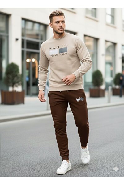 NİCE Three Thread Compact Crew Neck Inside Cotton Paris Dream Maker B Printed Premium O Oversized Tracksuit Set