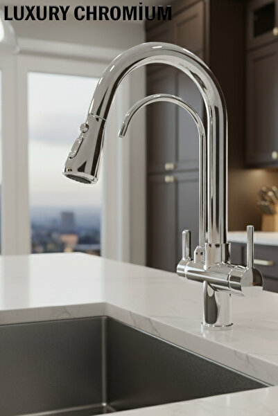 EVYEPA Fleko Spiral Polished Chrome Kitchen Sink Faucet (Hot and Cold Water Inlet, Brass Material) 5 Years Warranty