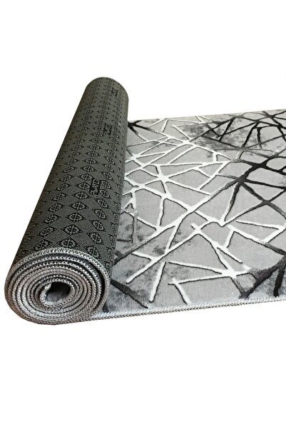 OEM Set of 2 Selin Rugs, Non-Slip, Grey with Black, 80 x 150 / 80 x 300 cm