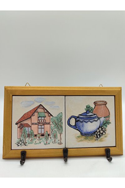 Decozenith Vintage Seramik Duvar Askılığı Anahtarlık – Ahşap Çerçeveli Dekora...