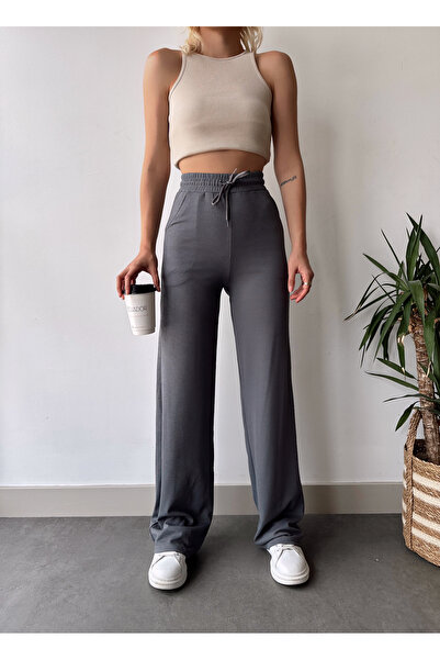 LACHT Women's Anthracite Knitted Wide-Leg Pants