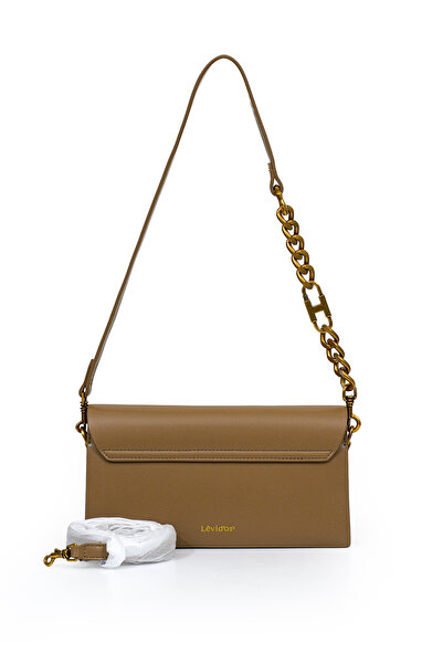 Levidor Women's Stylish Shoulder Bag with Flap Logo and Chain Detail Lv930382 Camel