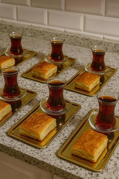 GLORİNDA HOME Luxury 6-Piece Stainless Steel Gold Color Baton for Tea, Coffee, Cake, Etc. Dowery and Snugness Tray