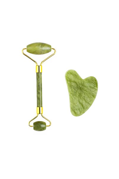 Lotravia Yeşim Taşı Face Roller Ve Kalp Gua Sha Yüz Masaj Aleti Seti