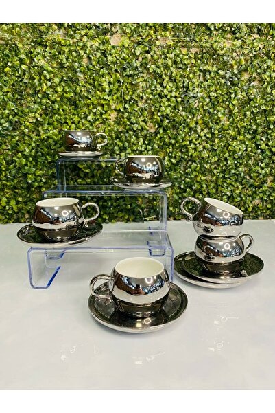 LİLA HOME Silver Gold Shiny Reflective 6-Person Coffee Cup Set
