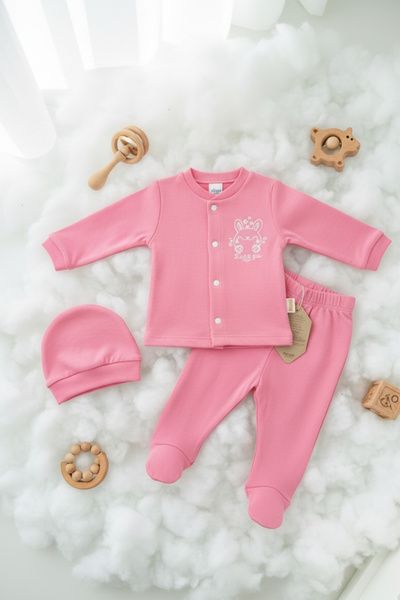 zubi baby & kids wear طقم أطفال وردي اللون مصنوع من القطن بنسبة 100% بنمط أرن...