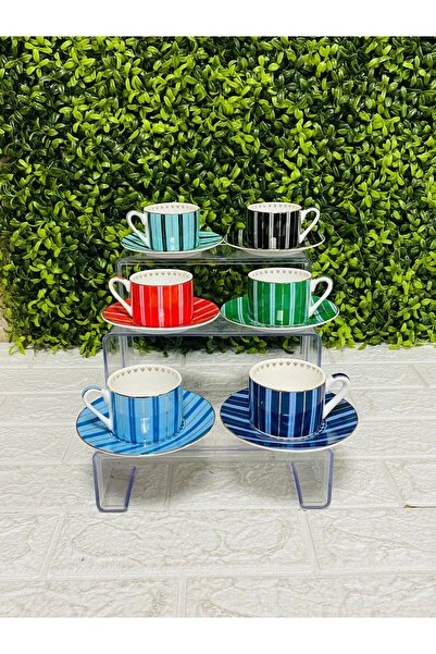 Kayaer Home Colorful Striped Patterned 6 Person Coffee Cup Set