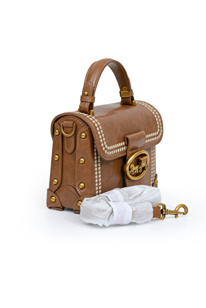 Levidor Authentic Phaeton Metal Logo and Embroidery Detailed Small Size Women's Hand and Shoulder Bag Lv930573 Camel