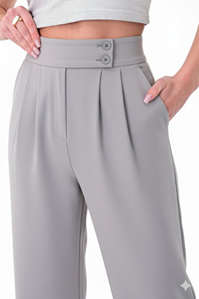 Hazel Women's Gray Double Button Palazzo Pants