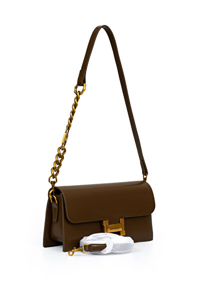 Levidor Women's Stylish Shoulder Bag with Flap Logo and Chain Detail Lv930382 Dark Brown