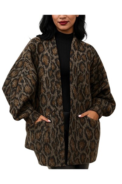Hayalet Leopard Patterned Soft Knitwear Women's Cardigan with Pockets
