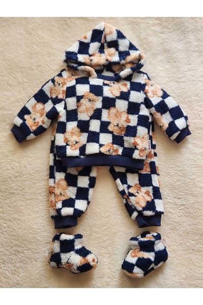Necix's Patikli Kapüşonlu Polar Erkek Bebek Takımı