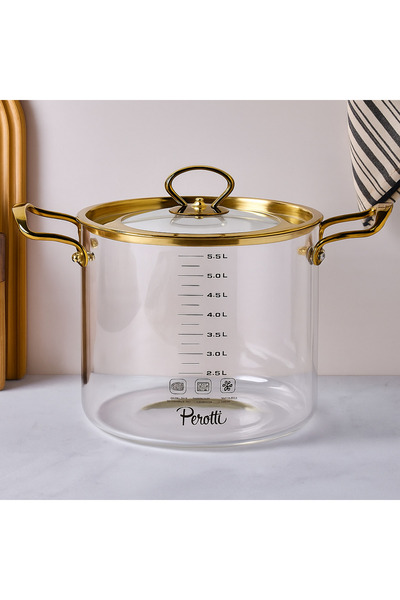 FODİS Logan Gold Glass Covered Pot 5.5 L 20X20 cm