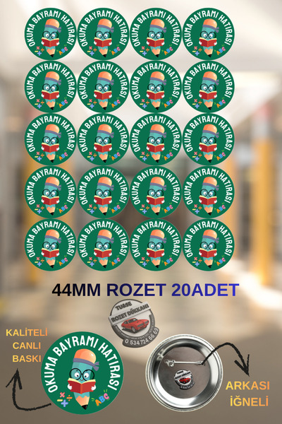 tuse rozet dükkanı Okuma Bayramı Hatırası Rozeti 44mm | 20 Adet Okuma Yazma R...